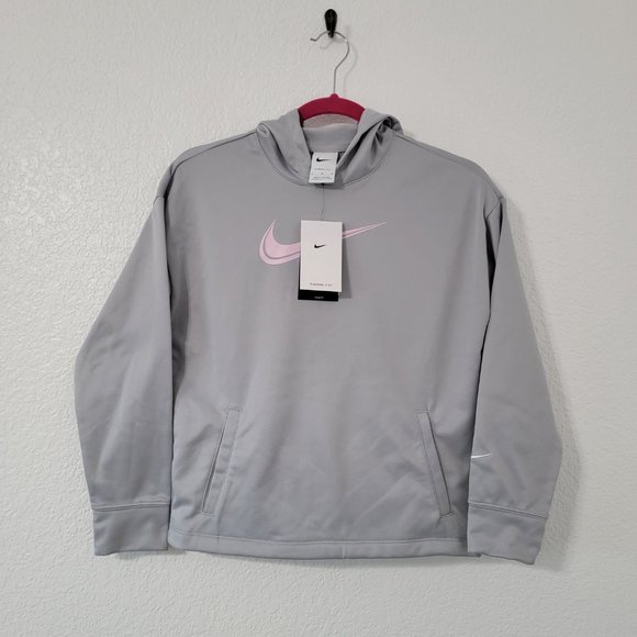 Nike Girls Hoodie Therma-Fit Medium Gray/Pink Thumbhole NWT - Picture 4 of 10